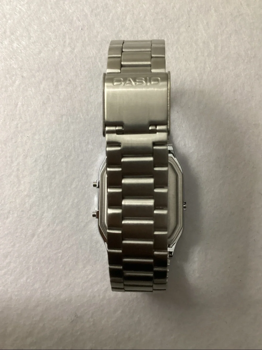 Casio Silver Watch with Green Dial and Stainless Bracelet